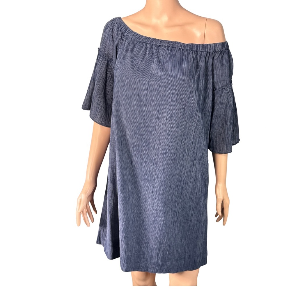 Madewell Navy & White Pinstripe Off-Shoulder Dress Size 6